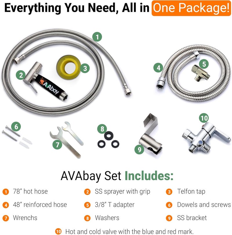 Avaby Hot and Cold Bidet Sprayer for Toilet w/Thermal Insulated Grip - Hot Water 180°F Handheld Sink Bidet Shataff - Diaper Sprayers - Muslim Shower Hand Held Attachment for Sink Hose Sprayer - Image 4