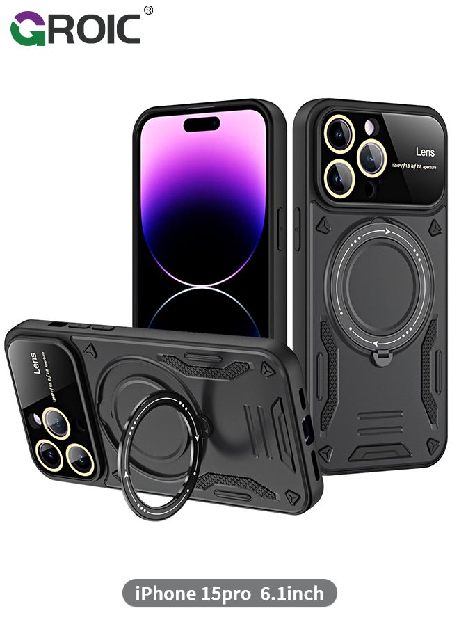 GROIC - Magnetic Case for iPhone 15 Pro 6.1" Case with Invisible Magnetic Ring Stand Compatible with MagSafe, Full Camera Lens Protection,Anti-Fingerprint, Shockproof Protective - Image 1