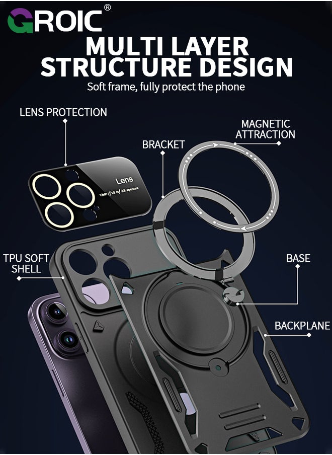 GROIC - Magnetic Case for iPhone 15 Pro 6.1" Case with Invisible Magnetic Ring Stand Compatible with MagSafe, Full Camera Lens Protection,Anti-Fingerprint, Shockproof Protective - Image 1