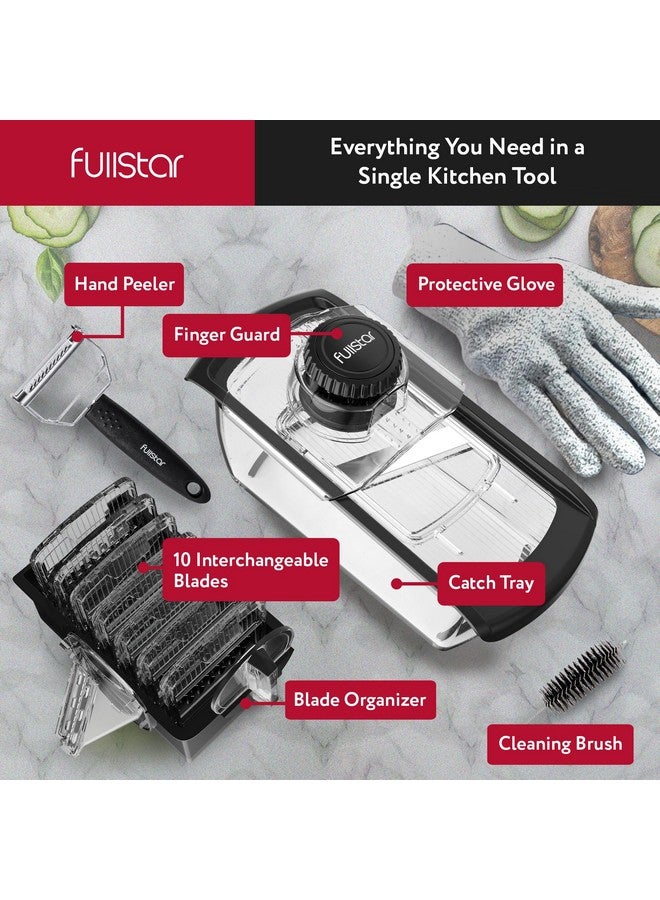 Fullstar Fullstar Mandoline Slicer for Kitchen, Fruit Cutter, Cheese Grater, Cucumber Slicer, Veggie Spiralizer, Food Cutter & Kitchen Gadgets with Safety Glove (11 in 1, Clear) - Image 3