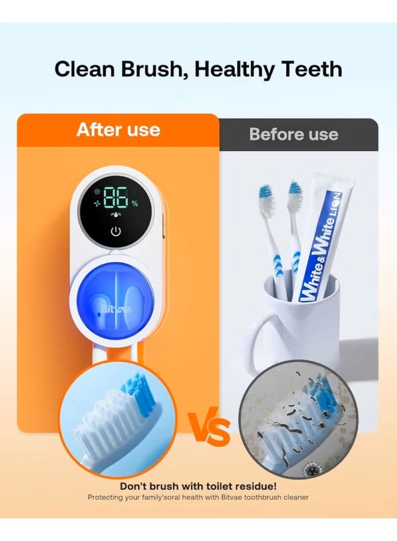 Bitvae Toothbrush Cleaner, UV-C Cleaning and Air Drying, LED Smart Screen, Rechargeable Wall Mount Toothbrush Holder - Image 5