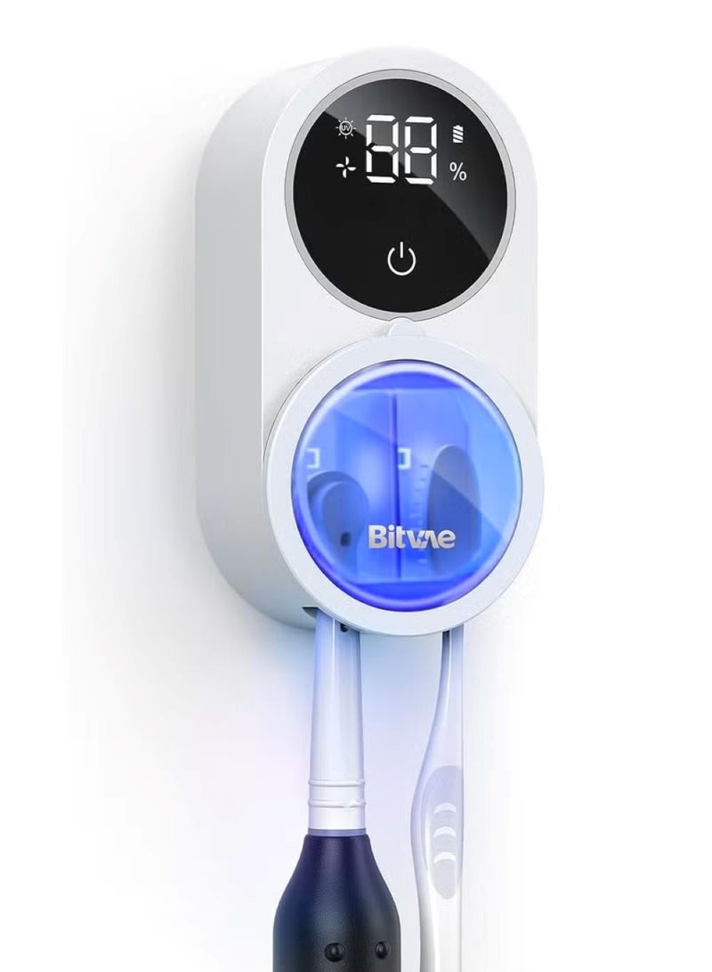 Bitvae Toothbrush Cleaner, UV-C Cleaning and Air Drying, LED Smart Screen, Rechargeable Wall Mount Toothbrush Holder - Image 1