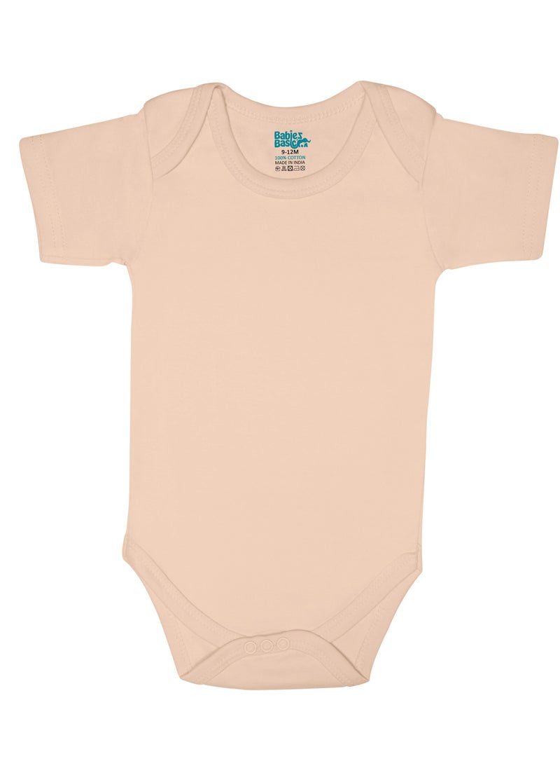 Babies Basic - 100% Super Combed Cotton, Short Sleeves Romper/Bodysuit, For New Born To 24Months, Set Of 3 - Blue, Brown, Orange - Image 1