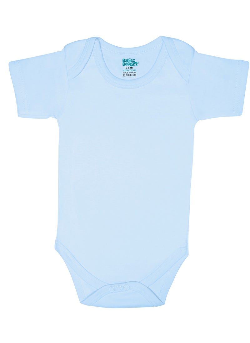 Babies Basic - 100% Super Combed Cotton, Short Sleeves Romper/Bodysuit, For New Born To 24Months, Set Of 3 - Blue, Brown, Orange - Image 1