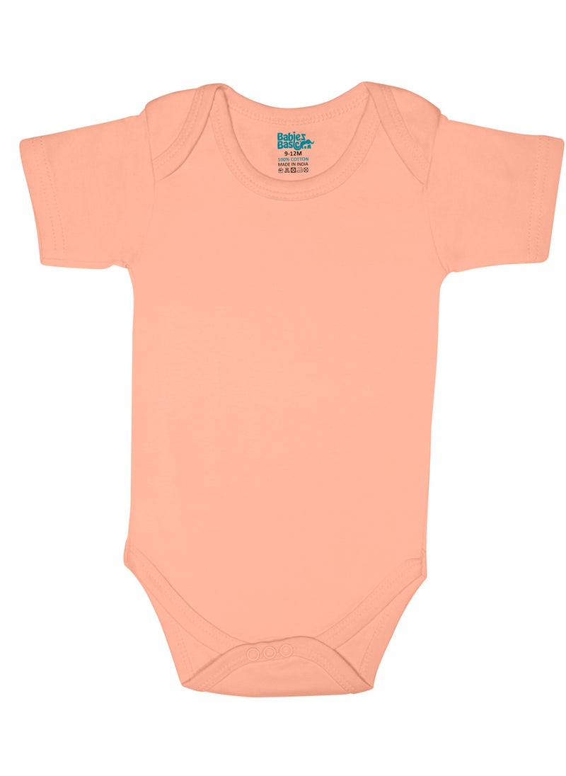 Babies Basic - 100% Super Combed Cotton, Short Sleeves Romper/Bodysuit, For New Born To 24Months, Set Of 3 - Blue, Brown, Orange - Image 1
