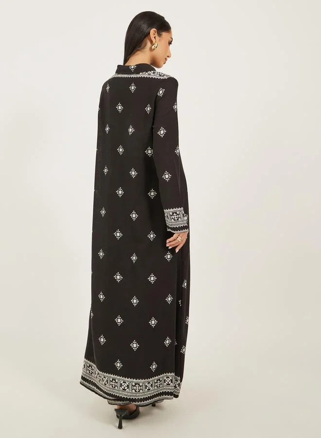 Styli Placement Print Spread Buttoned Shirt and Wide Leg Pants Set
