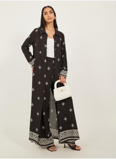 Styli Placement Print Spread Buttoned Shirt and Wide Leg Pants Set  - Image 1