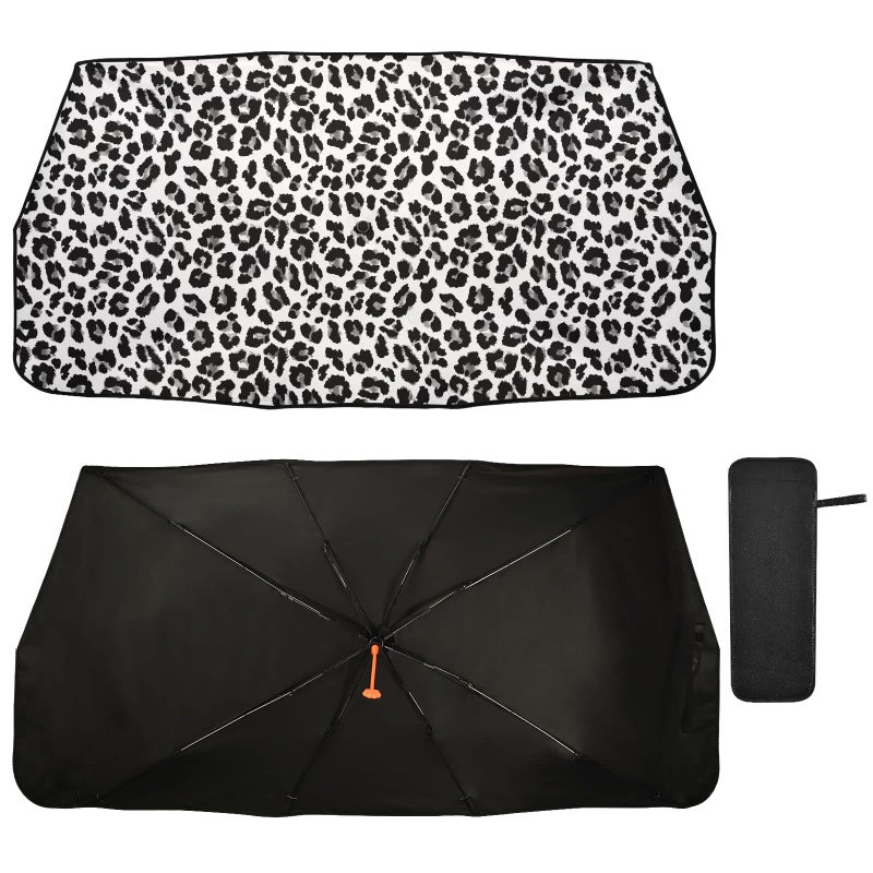 Car Sunshades for Windshield Umbrella Retractable Foldable SUV White Leopard Black Cheetah Auto Sunshield Car Sun Shade Sun Visor Blocks UV Rays