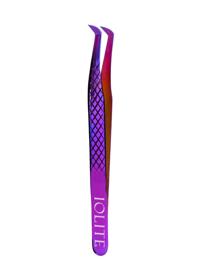 IOLITE Eyelash Extension Tweezers For Volume Lashes Professional Precision Stainless Steel Curved Angled Tips - Image 1