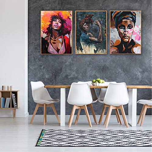 Ecyanlv African American Woman Canvas Wall Art Black Women Pictures Abstract African Art Paintings Black Woman Portrait Wall Art Abstract Girl Canvas Print Art for Bedroom 16x24x3 Inch Unframed - Image 2
