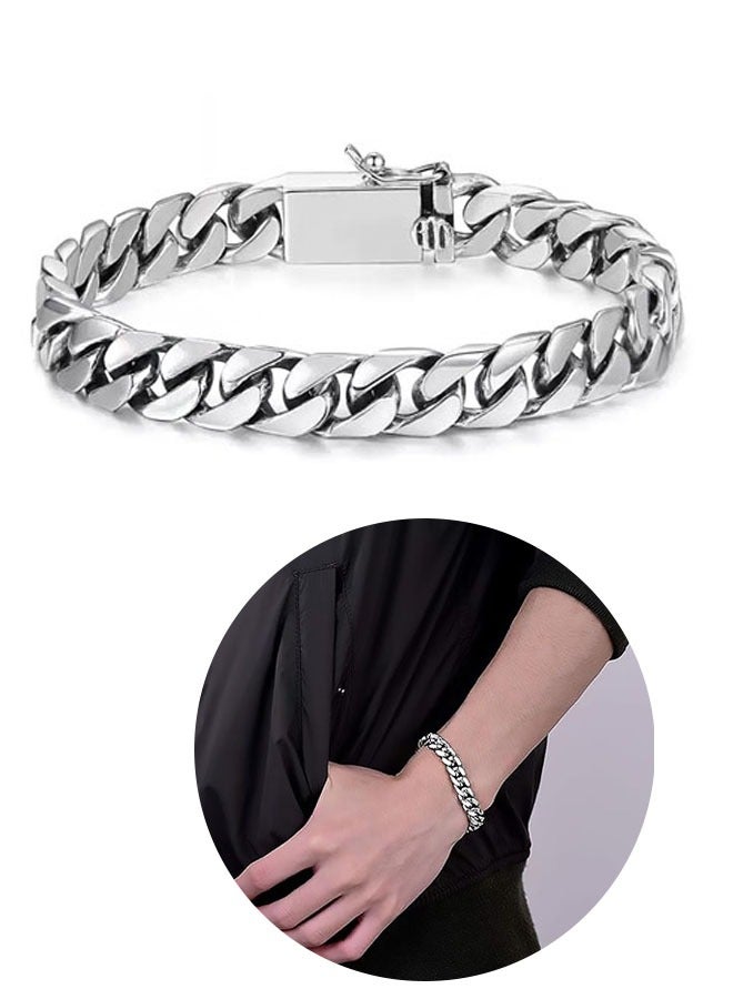 Solid Chain Bracelets 20 cm Heavy Silver Cuban Link Bracelets  Premium Quality Fine Bracelets For Men and Women, Ideal for Daily Wear, Office Outfits, Date Nights, Weekend Hangouts, Music Festivals, Wedding Guest Looks, Casual Gatherings and Formal Events - Image 1