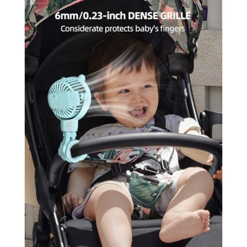Portable Stroller Mini Fan, Small Rechargeable Personal Cooler w/ 360° Rotation, Baby Essentials for Car Seat, Crib, Bike, Treadmill, 3-Speed Battery Powered Stroller Accessories - Image 2