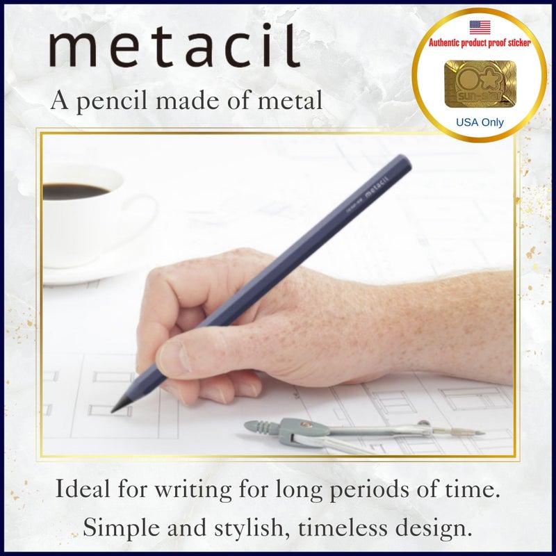 SUNSTAR SUN-STAR Stylish Metal Pencil Metacil Pencils for Artist Drawing, Sketching, Non-Sharpening, Navy Blue, Pencil Lead Color: Black 2H #4 (with Authentic Hologram Sticker United States Only) - Image 2