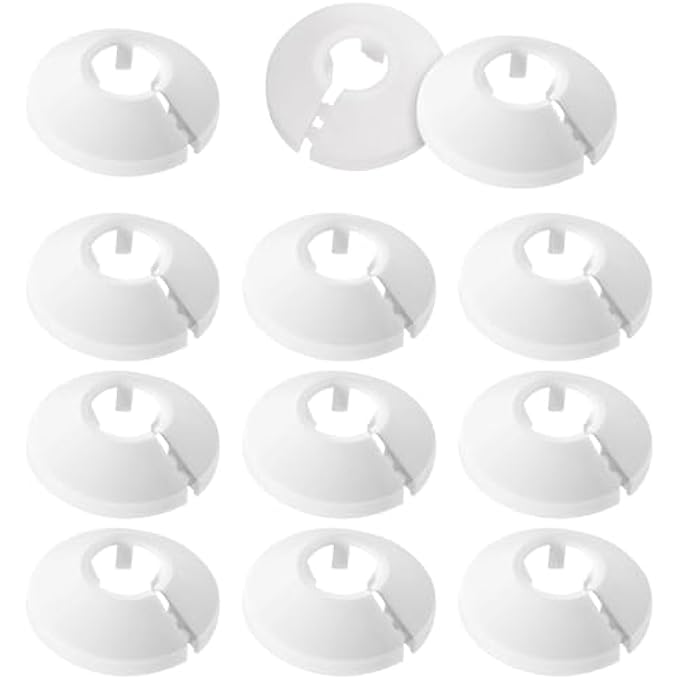 12PCS RADIATOR PIPE COVERS, WHITE RADIATOR PIPE COLLARS, NO GLUE NEEDED EASY FIT, PLASTIC RADIATOR CAPS DURABLE PP PIPE COVERS FOR 15MM DIAMETER PIPE DECORATION - Image 1