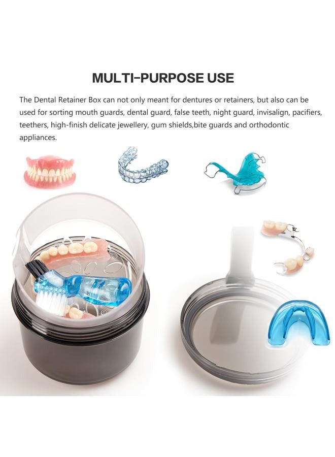 Mckkor Leak Proof Travel Denture Bath Case for Full Dentures, Denture Cups for Soaking Dentures, Denture Container Cups with Brush for Dentures, Aligner, Retainers, Mouth Guard (Transparent Black) - Image 2