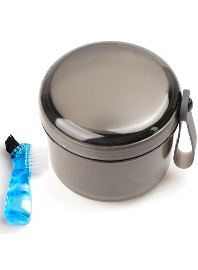 Mckkor Leak Proof Travel Denture Bath Case for Full Dentures, Denture Cups for Soaking Dentures, Denture Container Cups with Brush for Dentures, Aligner, Retainers, Mouth Guard (Transparent Black) - Image 1