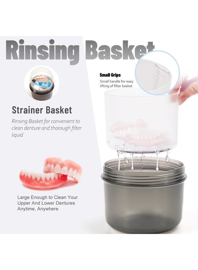 Mckkor Leak Proof Travel Denture Bath Case for Full Dentures, Denture Cups for Soaking Dentures, Denture Container Cups with Brush for Dentures, Aligner, Retainers, Mouth Guard (Transparent Black) - Image 4