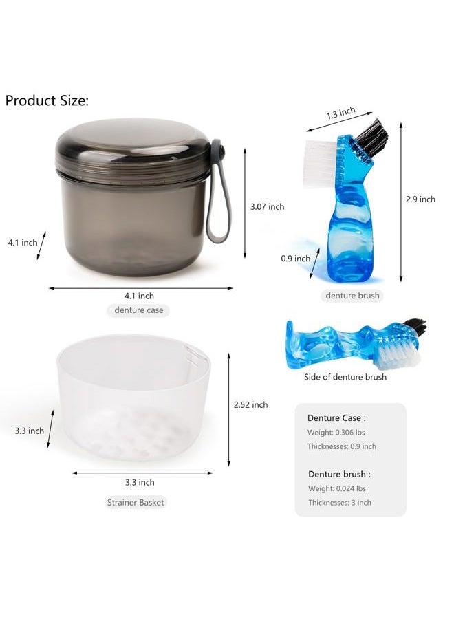Mckkor Leak Proof Travel Denture Bath Case for Full Dentures, Denture Cups for Soaking Dentures, Denture Container Cups with Brush for Dentures, Aligner, Retainers, Mouth Guard (Transparent Black) - Image 3