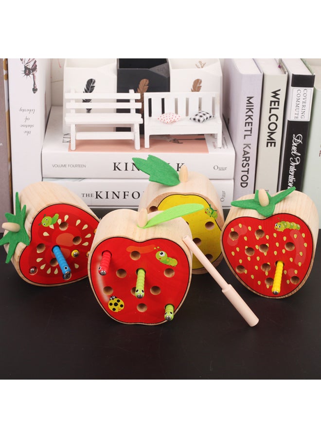 Children's Fun Early Education Wooden Magnetic Fruit Catch Bugs Baby Catch Bugs Educational Toys 1-2-3-4 Years Old-Color:Dq Wood Color - Image 3