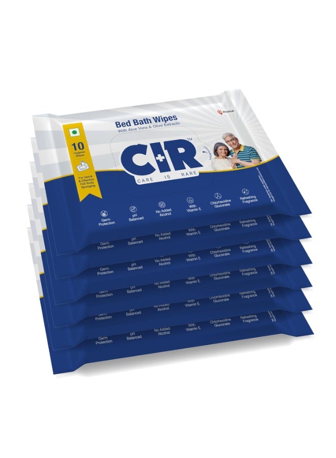 CIR Soft Body Cleansing Wet Bed Bath Wipes for Adults | Body Sponging | Extra Large, 10 Wipes/Pack (Pack of 6), 60 Wipes, White, One Size - Image 1