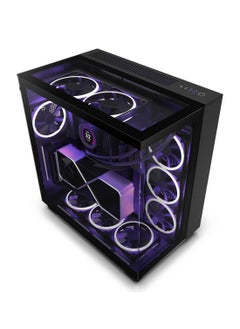 NZXT H9 Elite Black, Dual-Chamber ATX Mid-Tower Case, Tempered Glass, RGB, Vertical GPU Support, 6 Fans Included, USB-C, 360mm Radiator Support, 435mm GPU, 165mm CPU Cooler, 4+2 SSD, 2 HDD, Cable Management, Matte Black | CM-H91EB-01  - Image 1