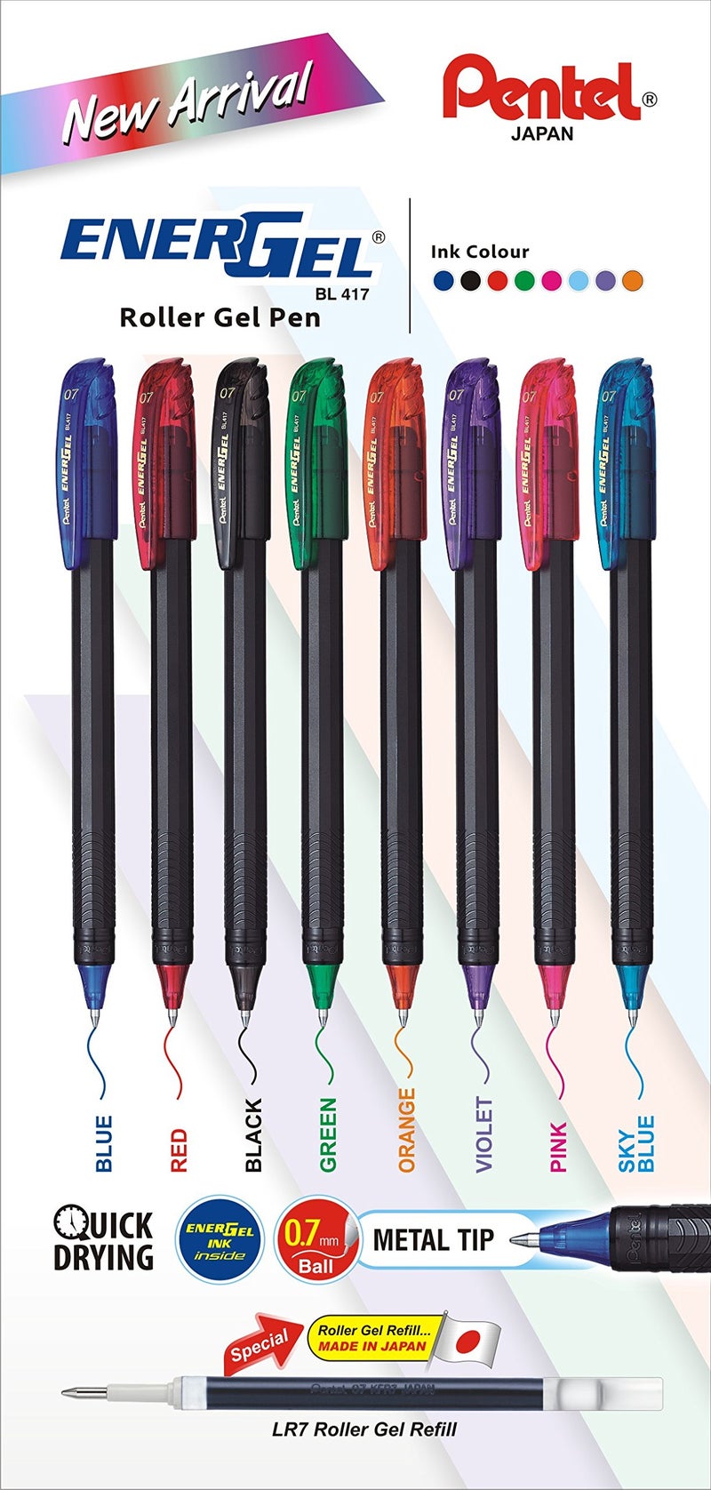 Pentel EnerGel 0.7mm Roller Gel Pen | Quick Dry Ink For Smudge-Free Writing | Lightweight Gel Pen For Smooth Writing Experience | Black Ink, Pack of 8 Pens (BL417) - Image 4