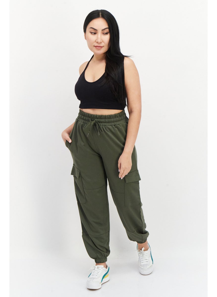 French Connection Women Regular Fit Solid Jogger Pants, Olive  - Image 4