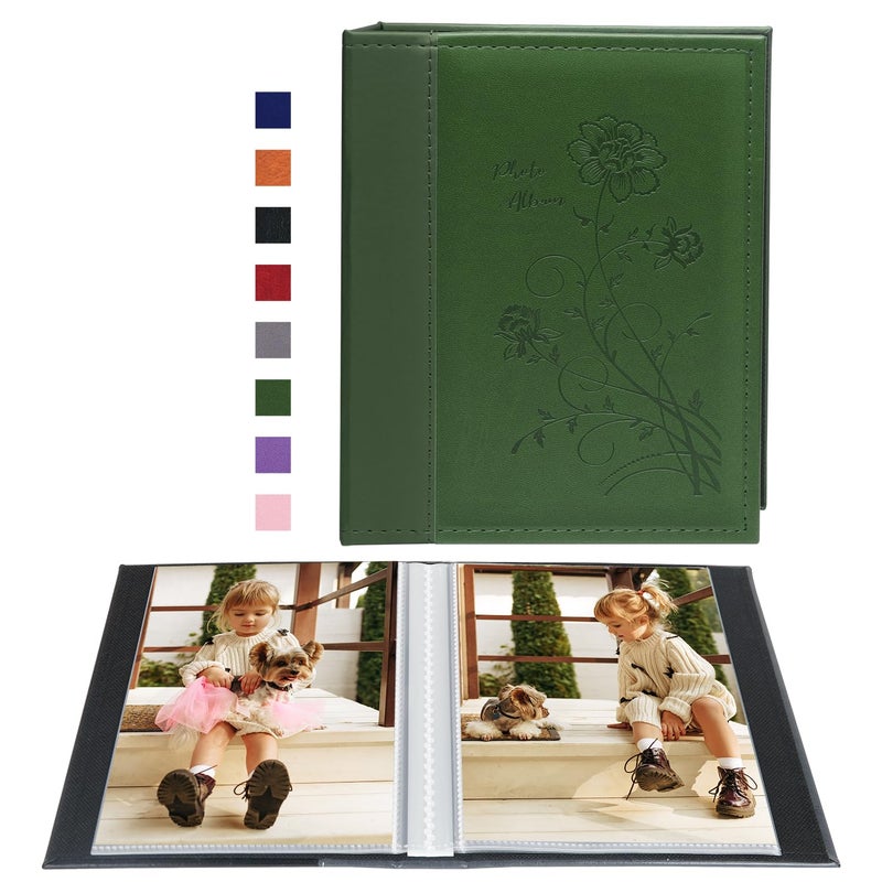 Artmag Artmag Photo Album 5x7 Clear Pages Pockets Leather Cover Slip Slide in Photo Album Book Holds 100 Vertical 5x7 Photos Picture Book for Wedding Family (Dark Green)  - Image 1