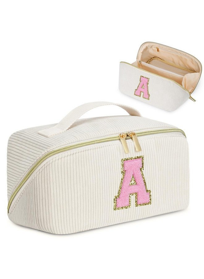 DTBG Personalized Cosmetic Bag, Inital Makeup Bag Birthday Gift Stuff Bag For Women Large Capacity Travel Make Up Bag Pouch Cute Quilted Preppy Makeup Bag Gifts For Girls, Wife - A - Image 1