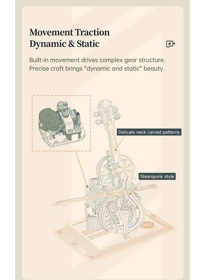 Robotime روبوتيم AMK63 تشيلو سحري للبالغين 3D ألغاز - ألغاز خشبية ثلاثية الأبعاد للبالغين - صندوق موسيقي خشبي لبناءه - هدايا موسيقية فريدة من نوعها لمجموعات الهوايات - Image 4