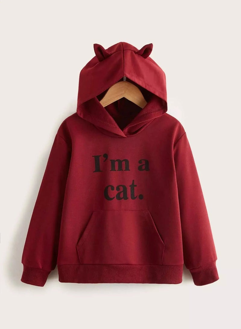 Girls Slogan Graphic Kangaroo Pocket 3D Design Patched Hoodie - Image 1