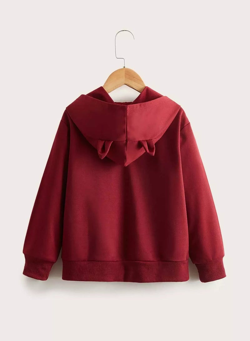 Girls Slogan Graphic Kangaroo Pocket 3D Design Patched Hoodie - Image 2