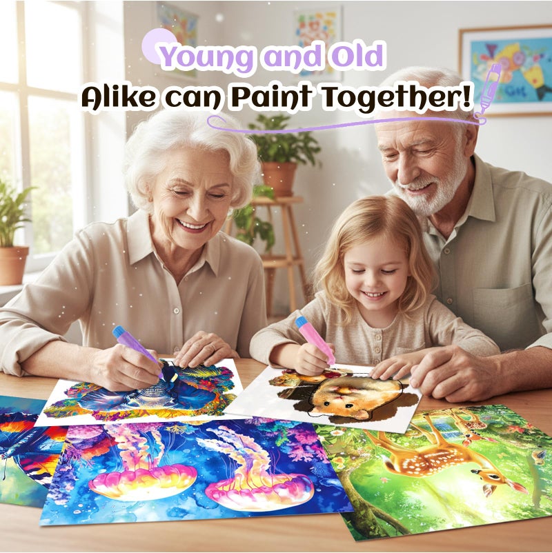 Codonen 25 Pcs Reusable Water Doodle Coloring Set for Seniors, Dementia Products for Elderly â€“ No Mess Art Set with 2 Ergonomic Brushes, Memory-Care Paint Book for Elderly, Thoughtful Gift for Grandparents - Image 5