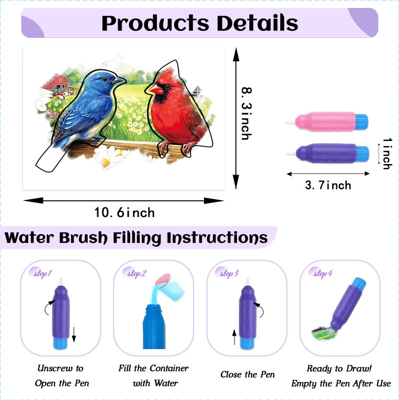 Codonen 25 Pcs Reusable Water Doodle Coloring Set for Seniors, Dementia Products for Elderly â€“ No Mess Art Set with 2 Ergonomic Brushes, Memory-Care Paint Book for Elderly, Thoughtful Gift for Grandparents - Image 4