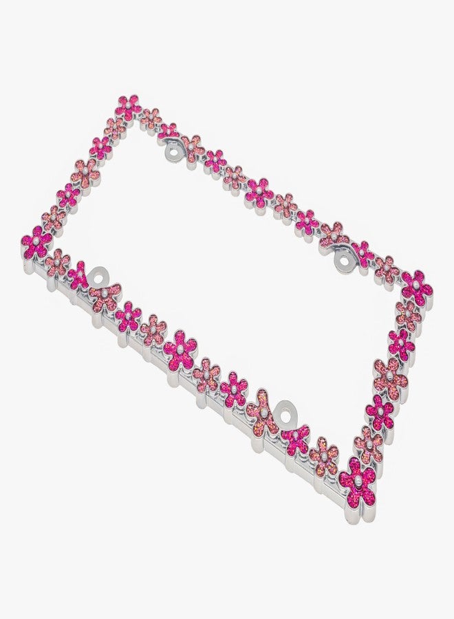 Creathome 3D Shining Daisy Wrenth License Plate Frame from Pure Zinc Alloy Metal Perfect Plate Holder, Chrome with Pink Glitter - Image 5