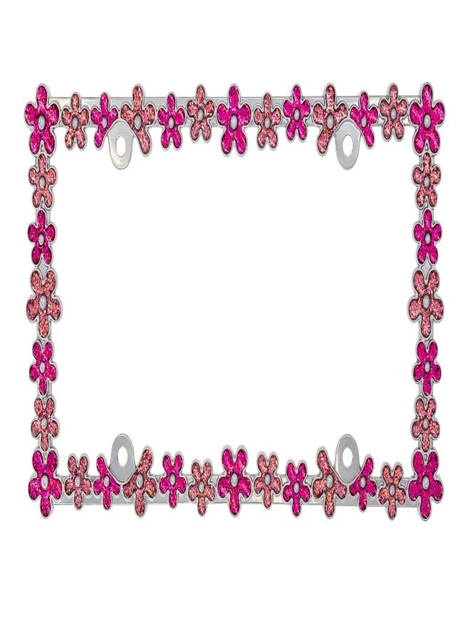 Creathome 3D Shining Daisy Wrenth License Plate Frame from Pure Zinc Alloy Metal Perfect Plate Holder, Chrome with Pink Glitter - Image 3