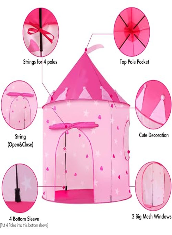 Fantastic-Kids-Toys Pop Up Princess Castle Play Tent Indoor Outdoor Portable Foldable Castle Play Tent (Pink) (Height 135)* (W105) with 50 Balls  - Image 1