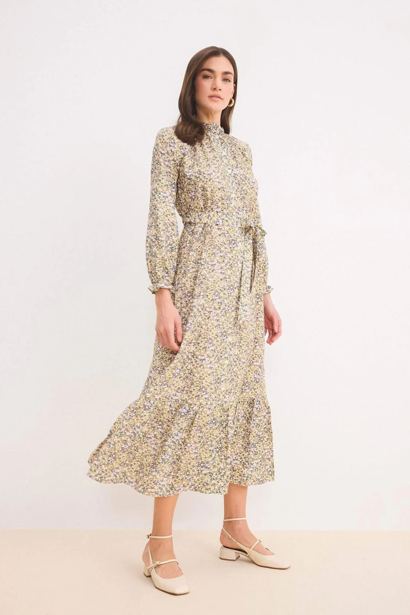 ديفاكتو Crew Neck Printed Chiffon Dress