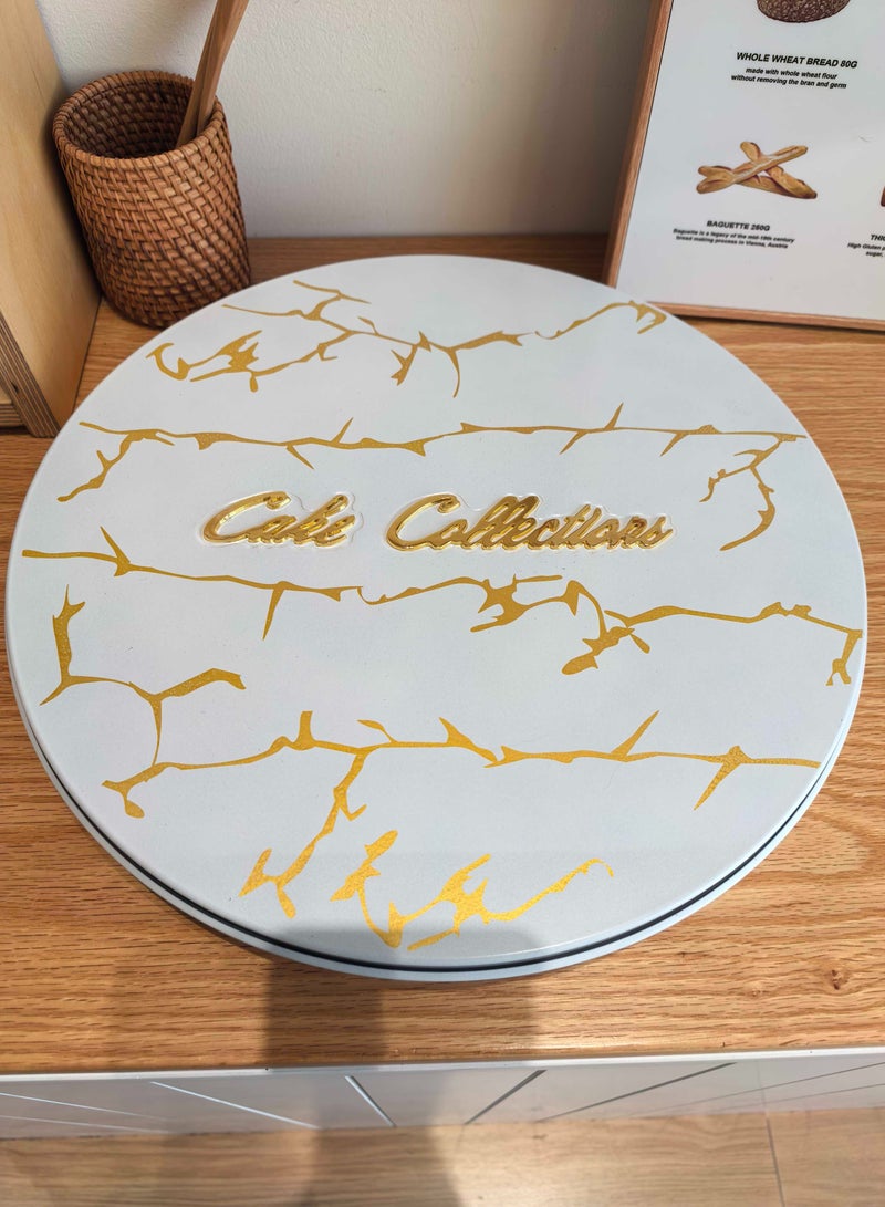 Laseta Round Basbousa Cutting Baking Tray with Cutter - 35 CM Multi Shapes (White Marble)  - Image 1