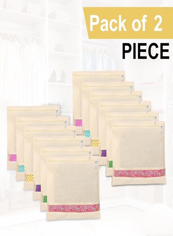 KRIVAZ Cotton Saree Bags/Covers For Storage Big Size Single With Zip Closure For Clothes Bags And Wardrobe Organizer With Transparent Mesh Window, Beige (Cloth Cover (Pack Of 2)) - Image 3