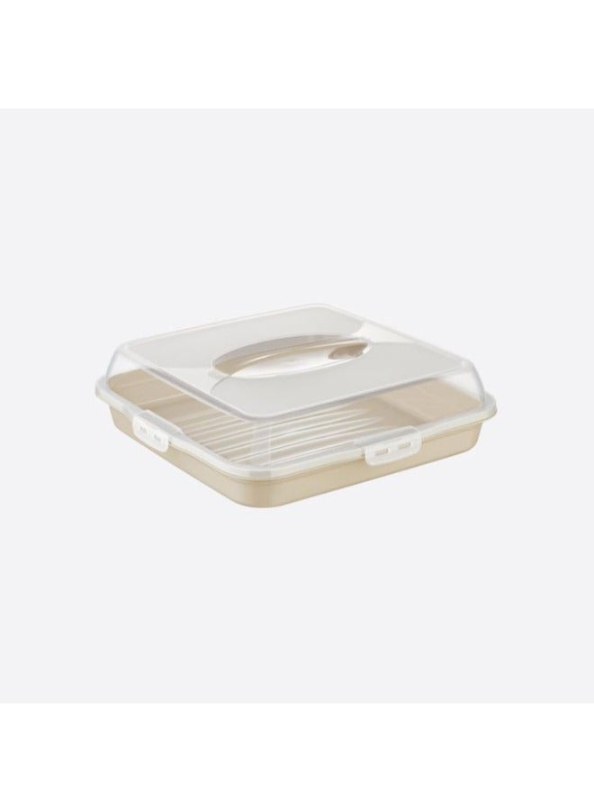 Dunya Plastik Dunia Lock & Fresh Beige Square Party Butler - Versatile Dough, Bakery, and Cake Carrier - Airtight Lid - BPA-Free - Image 1