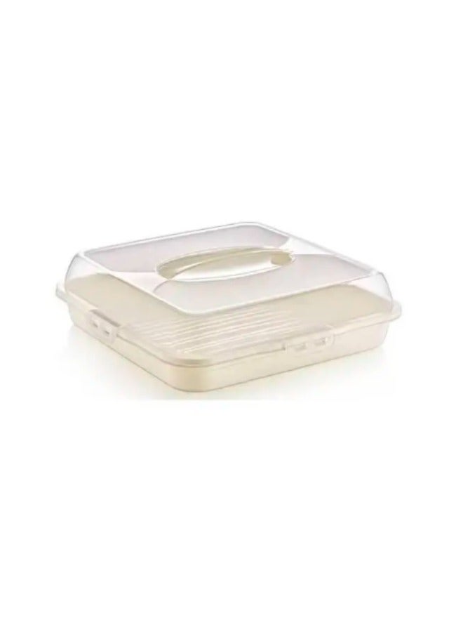 Dunya Plastik Dunia Lock & Fresh Beige Square Party Butler - Versatile Dough, Bakery, and Cake Carrier - Airtight Lid - BPA-Free - Image 5