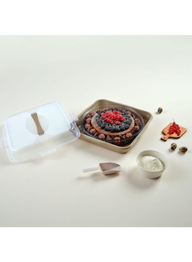 Dunya Plastik Dunia Lock & Fresh Beige Square Party Butler - Versatile Dough, Bakery, and Cake Carrier - Airtight Lid - BPA-Free - Image 2