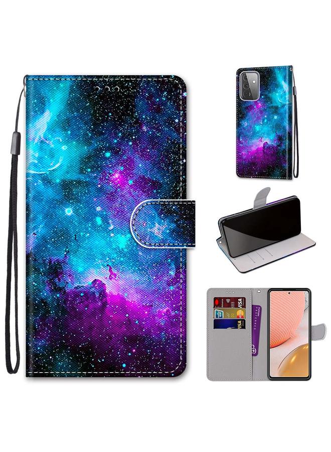 اس-توب جراب لهاتف Samsung Galaxy A72 5G / 4G، جراب جلدي من البولي يوريثان قابل للطي أفقيًا برسومات متقاطعة ملونة مع حامل وفتحات للبطاقات ومحفظة وحبل - Image 1