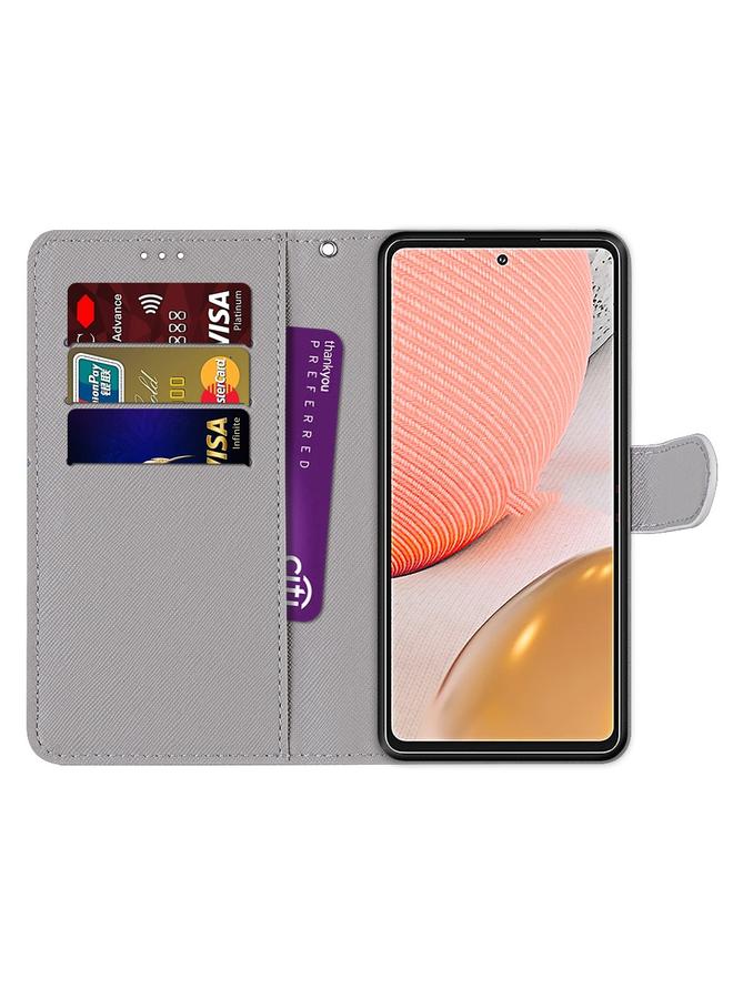 اس-توب جراب لهاتف Samsung Galaxy A72 5G / 4G، جراب جلدي من البولي يوريثان قابل للطي أفقيًا برسومات متقاطعة ملونة مع حامل وفتحات للبطاقات ومحفظة وحبل - Image 3