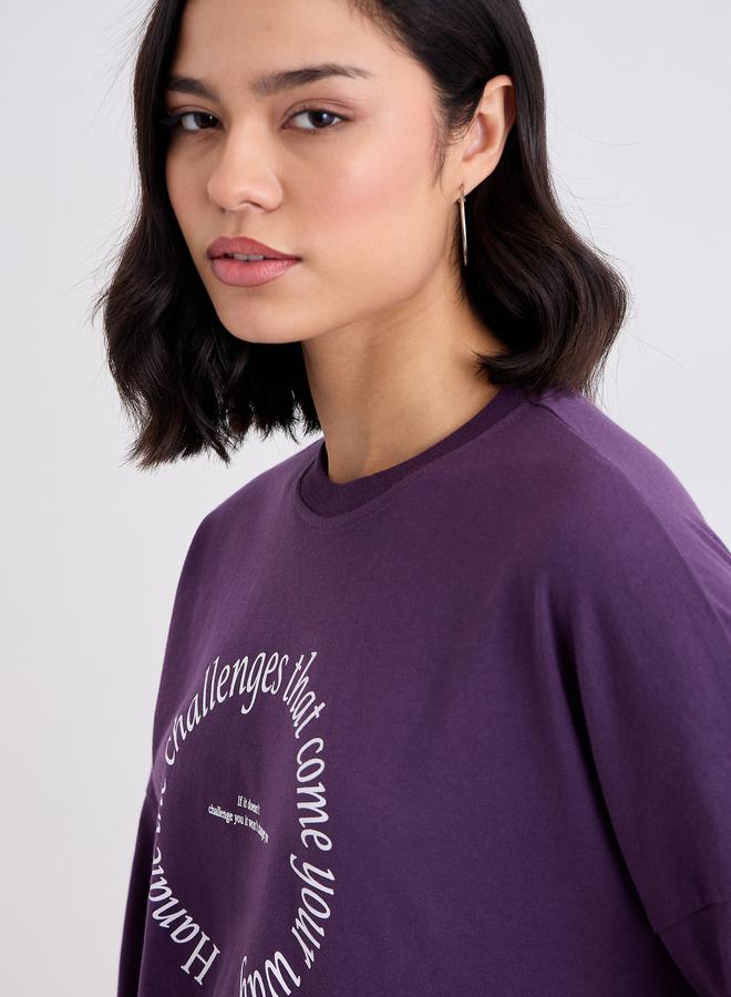 ستايلي تيشيرت فضفاض بطبعة كتابة - Image 3