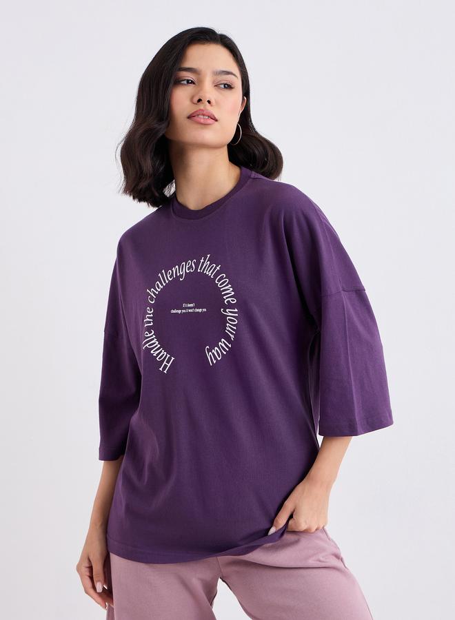 ستايلي تيشيرت فضفاض بطبعة كتابة - Image 2