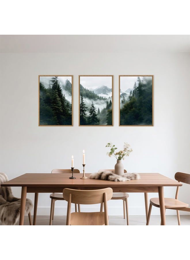 HOURIA Sage Green Forest Mountain Framed Canvas Wall Art Set,Foggy Woodland Wall Decor,Natural Misty Botanical Wall Painting,Boho Pine Tree Art Prints for Living Room, Bedroom, Farmhouse-16 x24 x3 - Image 4