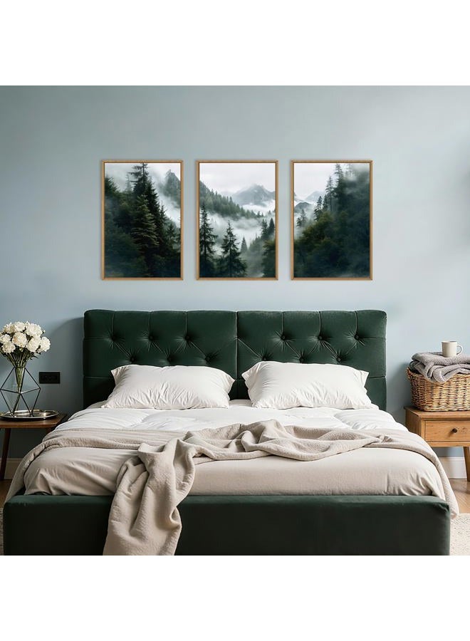 HOURIA Sage Green Forest Mountain Framed Canvas Wall Art Set,Foggy Woodland Wall Decor,Natural Misty Botanical Wall Painting,Boho Pine Tree Art Prints for Living Room, Bedroom, Farmhouse-16 x24 x3 - Image 5