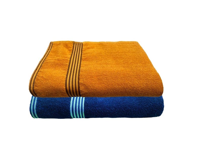 Space Fly Cotton Towels for Bath | 600 GSM Bath Towel | Luxury Towel for Bath | Gym Towels for Men Sweat | Towel for Bath Women | Towel for Bath Large Size Men | Soft Towel (Yellow & Blue) - Image 1